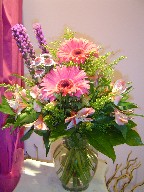 Gerbera, liatris, solidago, alstroemeria, and daisies