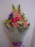Snapdragon, gerbera, lillies, iris, daisies, and alstroemeria