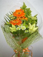 Gerbera, lillies, solidago, and daisies