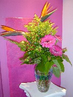 Gerberas, bird of paradise, and berries