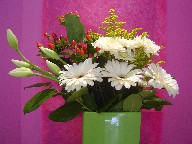 Gerbera, tulips, coffee beans, and solidago