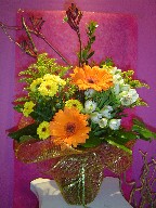 Kangeroo, curly willow, solidago, gerbera, alstroemeria, and pinnochio