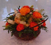 Mixed roses (3 doz.) and solidago in a basket