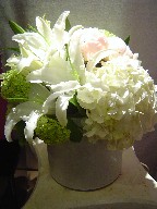 Hydreangea, peonies, lillies, alstroemeria, and snowball