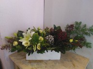 Silver brunia, asiatic lilies, hypericum, Song of India, ming toy, lisianthus, green pitt, and solidago