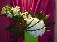 Hydreangea, coffee beans, alstroemeria, and monkey grass