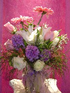 Hyacinth, ranunculus, gerbera, roses, genest, lillies, and tulips
