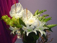 Anthurium, cymbidium orchids, snapdragon, lillies, spider mum, and alstroemeria