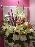 Snapdragon, roses, liatris, alstroemeria, daisies, and lillies