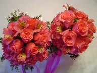 Hot princess roses, alstroemeria, and wax flowers