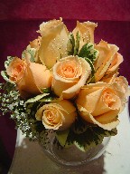Roses, variegated pitt, and baby's breath